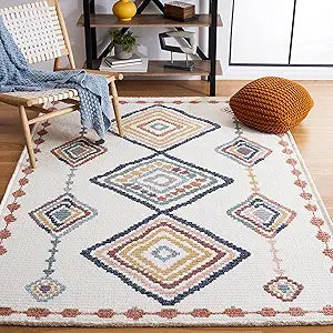 Marrakech Collection Area Rug - 9' x 12', Ivory & Multi, Moroccan Boho Tribal Rustic Design, Non-Shedding & Easy