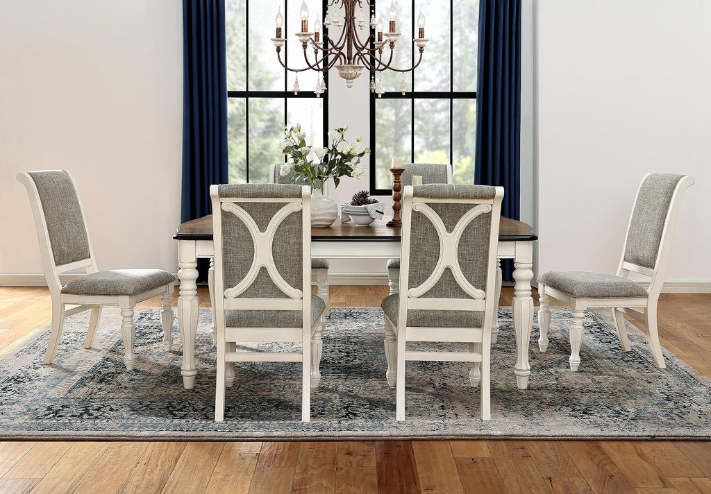 Belleza French Country 7-Piece Dining Set in Antique White and Weathered Oak Finish