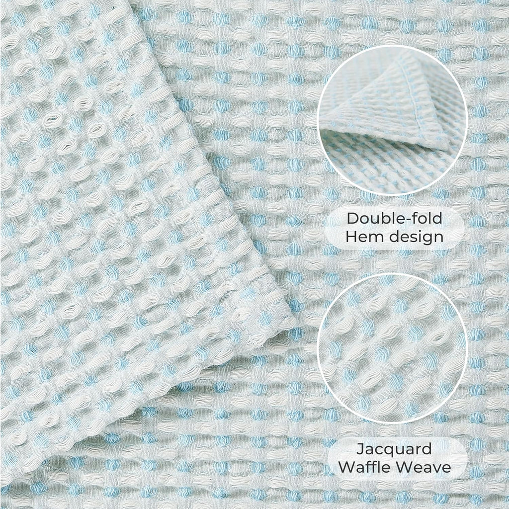 Lightweight Cotton Waffle Throw Blanket, Modern Two-Tone Check Pattern, Soft & Breathable, All Seasons - Light