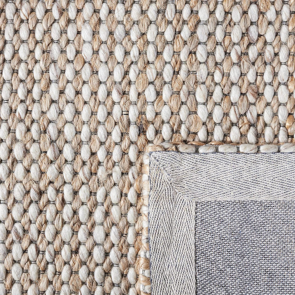 Natural Fiber Collection Area Rug - 8' Square, Natural & Beige, Handmade Farmhouse Jute & Wool, Ideal for High
