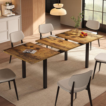 Extendable Dining Table for 4-6, 63" Modern Kitchen Table, Farmhouse Dining Room Tables for Dining, Kitchen, Office