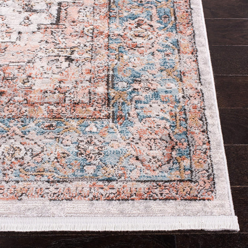 Shivan Collection Area Rug, Grey & Blue, Medallion Distressed Design, Non-Shedding & Easy Care, Ideal for