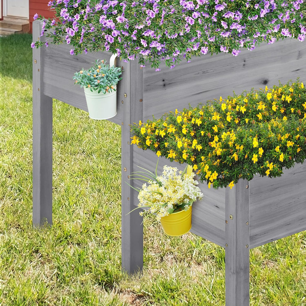 Raised Garden Bed Wood Tiered Planter Outdoor with Legs,Gray | 47 x 41 x 30 in Elevated Grow Box with 2 Levels and