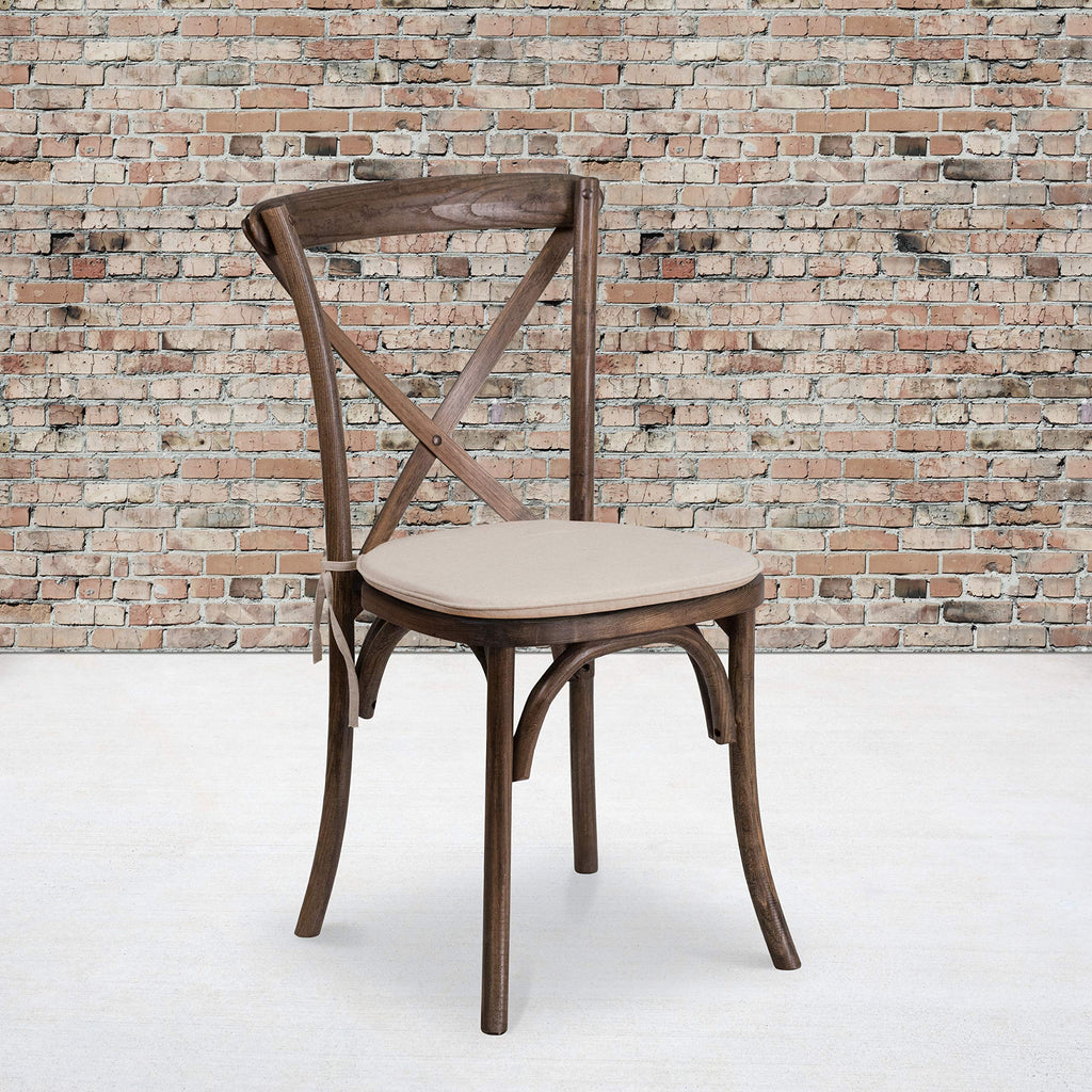 Wood Cross Back Stackable Chair with Cushion