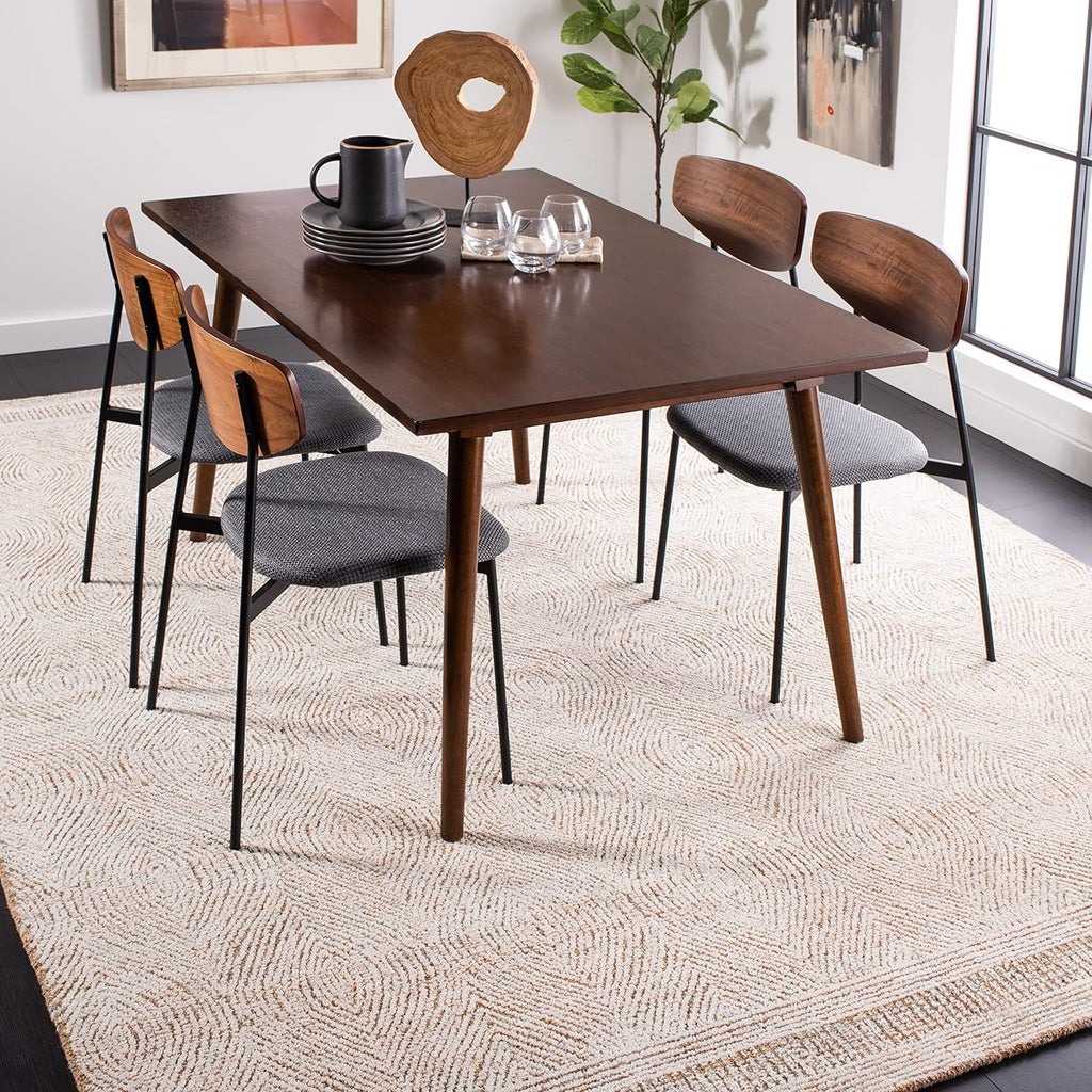 Abstract Area Rug - 10' x 14', Ivory & Rust, Handmade Wool