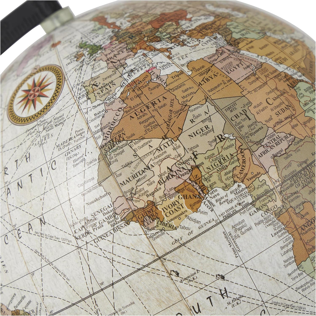 Mango Wood Globe with Wood Base, 9" x 8" x 13", Brown