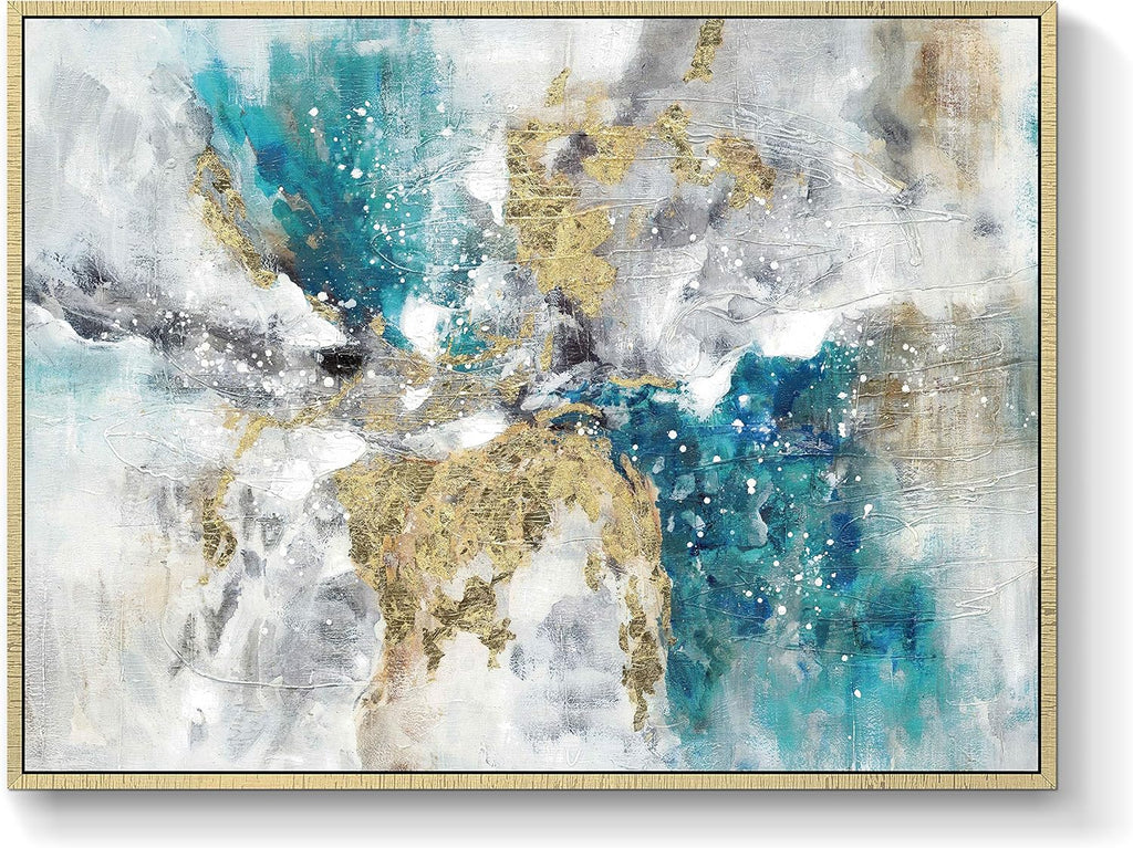 Abstract Canvas Framed Wall Art: Marble Abstract Heavy Texture Pictures Minimalist Painting with Gold Foil (