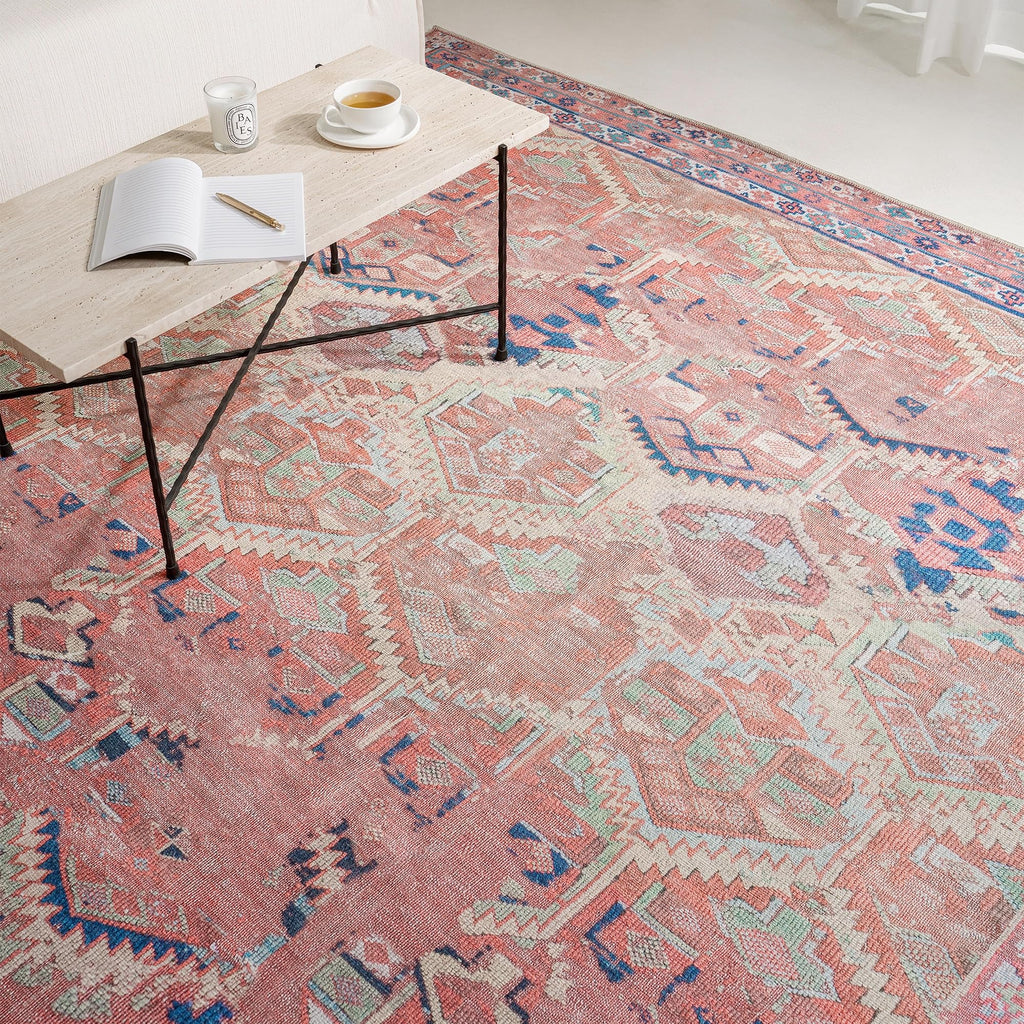Vintage Peacock Orange & Blue Accent Rug - Persian-inspired design