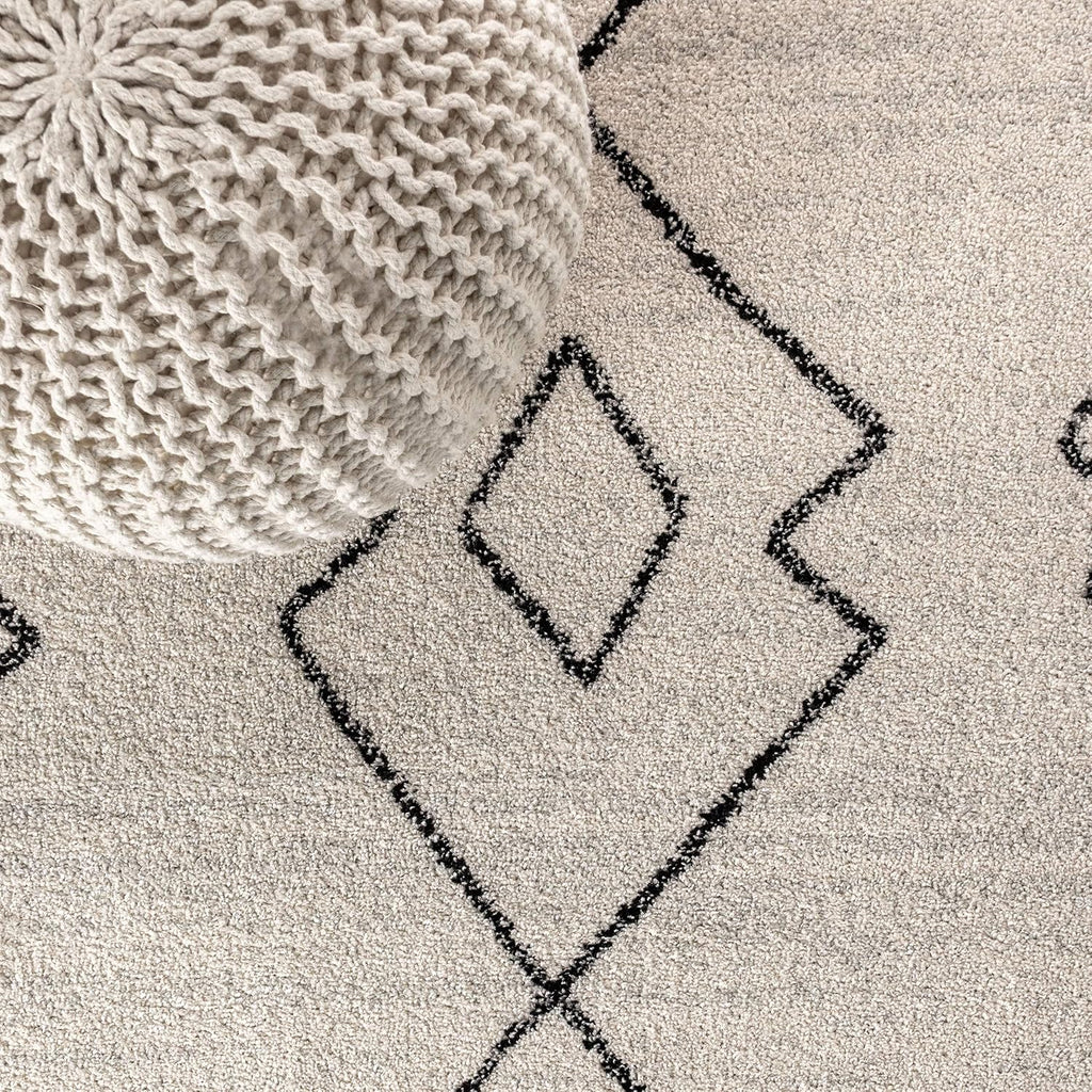 Alia Moroccan Beni Souk Cream/Black Indoor Area Rug, Bohemian, Scandinavian, Easy-Cleaning, Pet Friendly