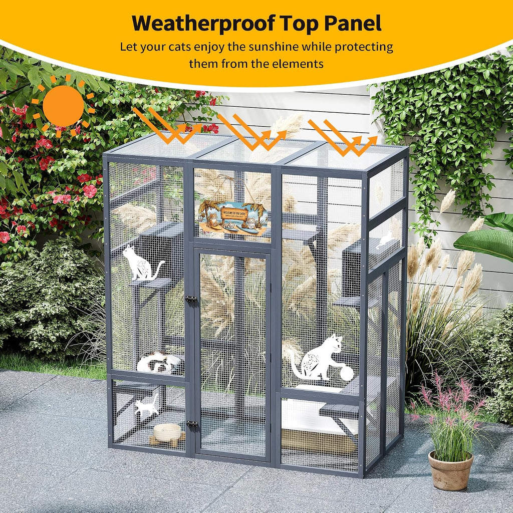 71in Catio, Indoor & Outdoor Cat Enclosure Waterproof Roof & Perch