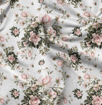Cotton Canvas White Fabric - by The Yard - 56 Inch Wide - Leaves & Rose Floral Fabric - Nature-Inspired and Elegant