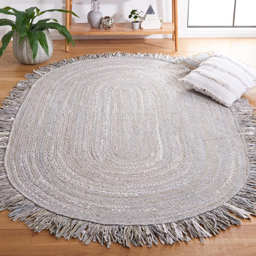 Braided Oval Rug, Light Grey BRD451F