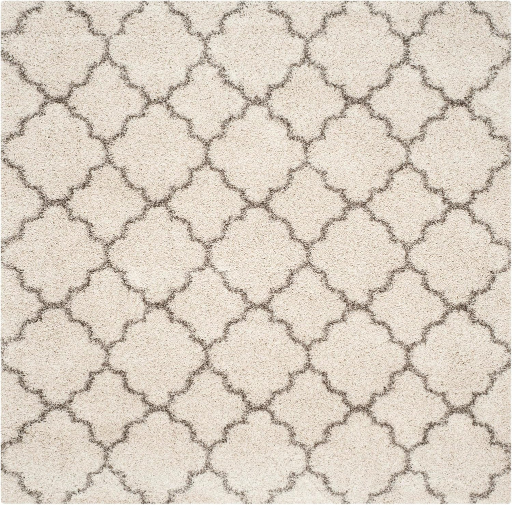 Hudson Shag Collection 7' x 7' Square Ivory/Grey SGH282A Moroccan Trellis Non-Shedding Living Room Bedroom Dining
