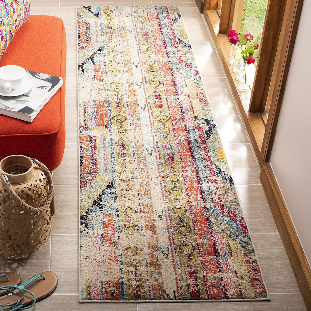 Monaco Collection Runner Rug, Multi, Boho Chic Tribal Distressed Design, Non-Shedding & Easy Care, Ideal