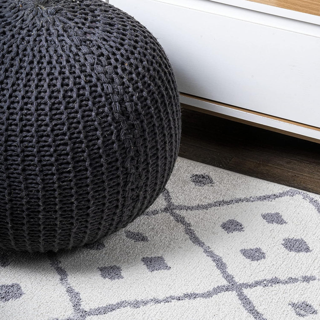 Juba Geometric Diamond Ivory/Gray Indoor Area Rug, Moroccan, Bohemian, Vintage, Easy-Cleaning, Pet Friendly