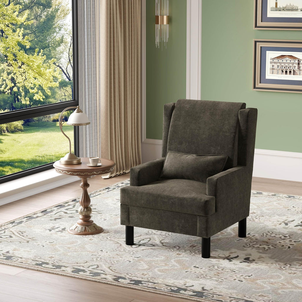 Wingback Accent Chair, Mid-Century Modern Reading Chair, Modern Chenille Upholstered Comfy Armchair with High Back