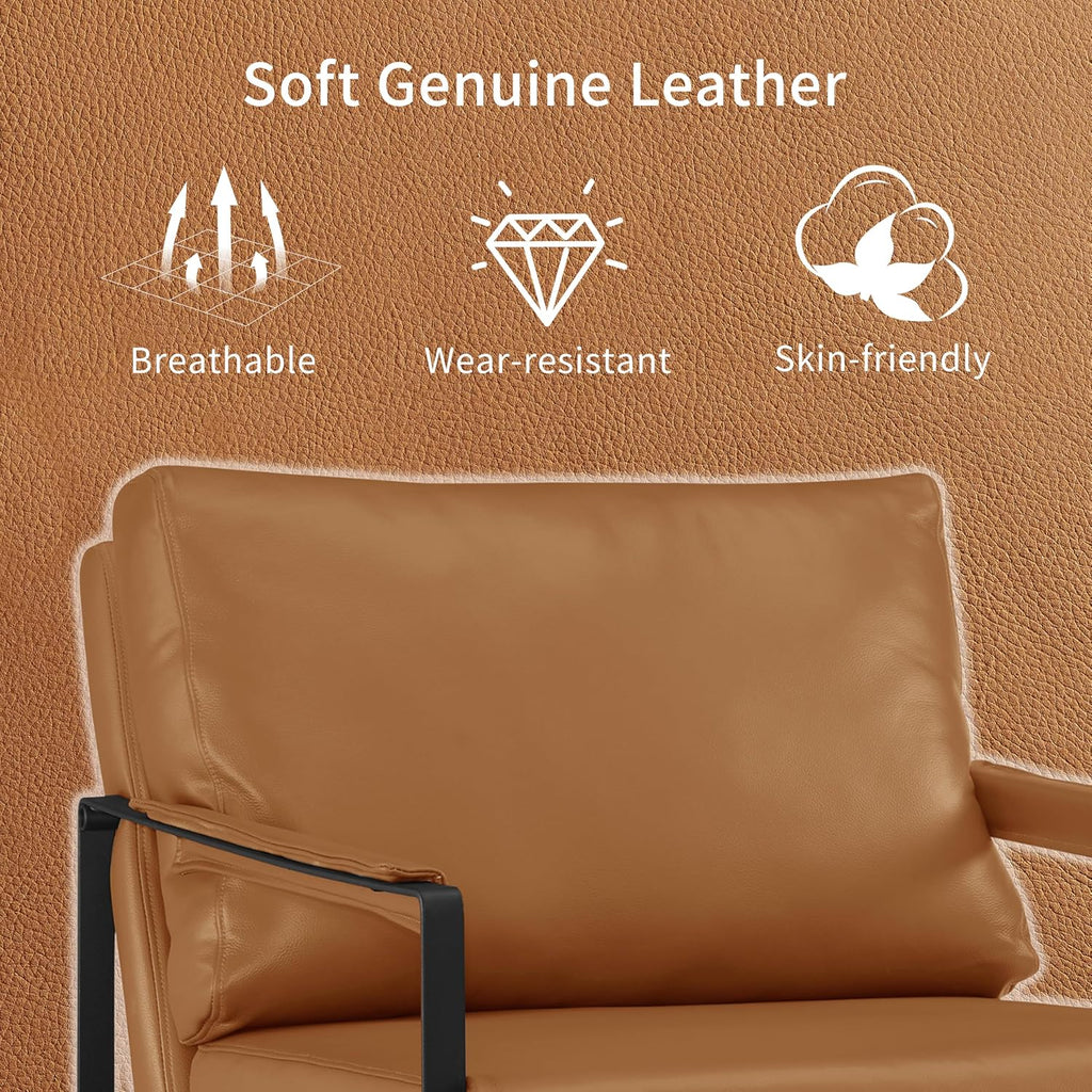 Mid Century Modern Accent Leather Armchair Lounge Chair Brown - Set of 2