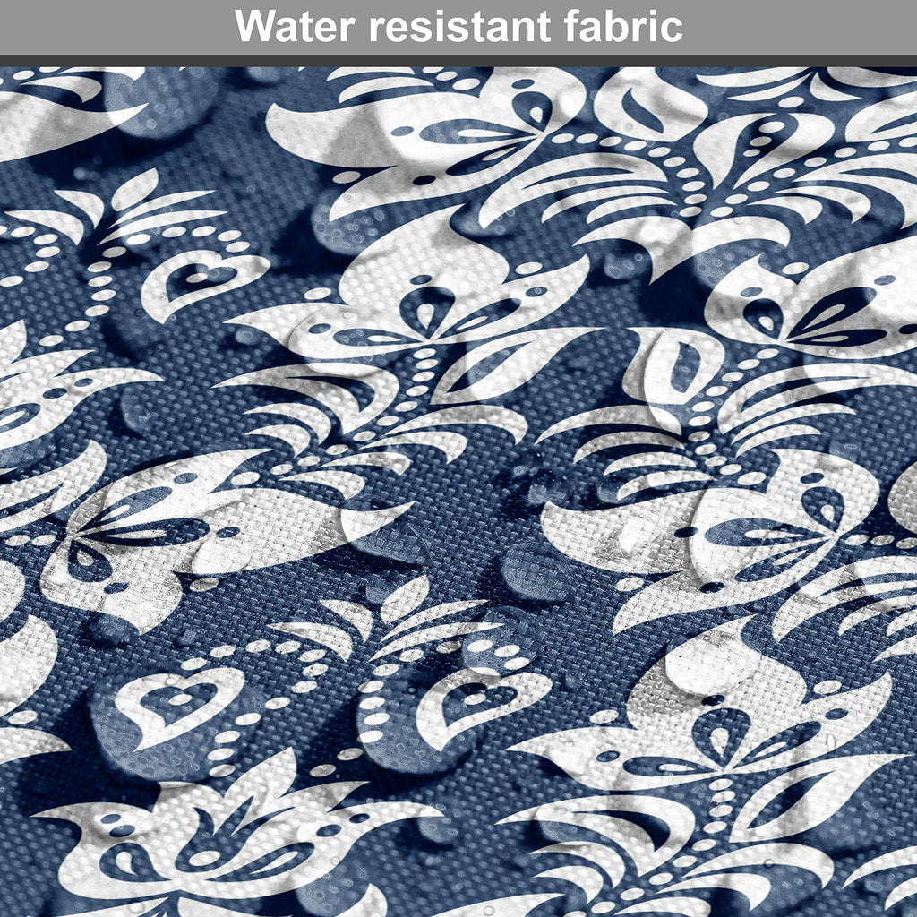Damask Fabric by The Yard, Antique Floral Ornament with Baroque Curls Curves Foliage Nature Theme, Decorative Fabric