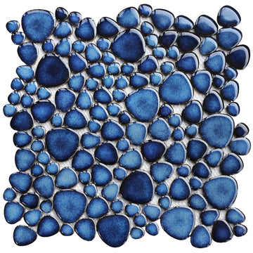 Cobalt Blue Pebble Tiles for Shower Floor Bathroom Floor Wall Mosaic Tile [Set of 5 Sheets]
