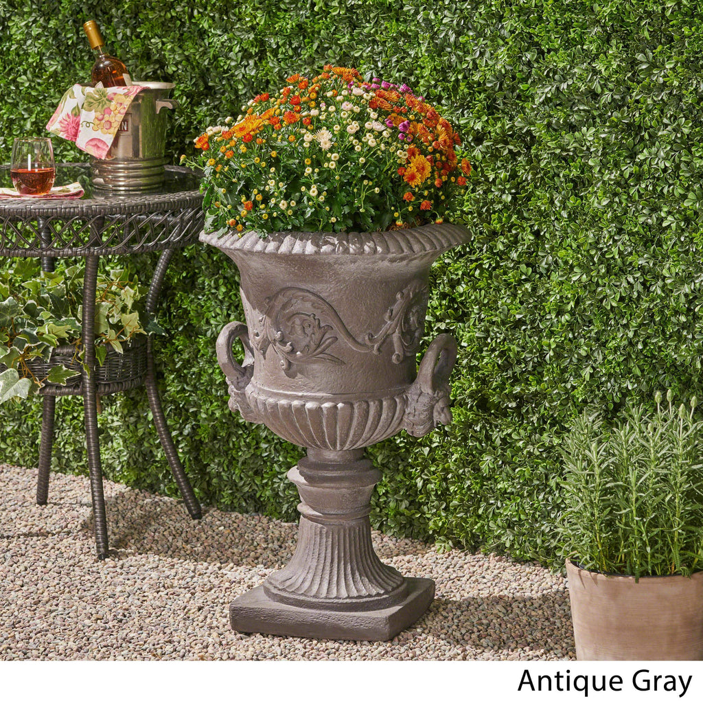 Noble House Adonis Outdoor Roman Chalice Garden Urn Planter in Antique Gray