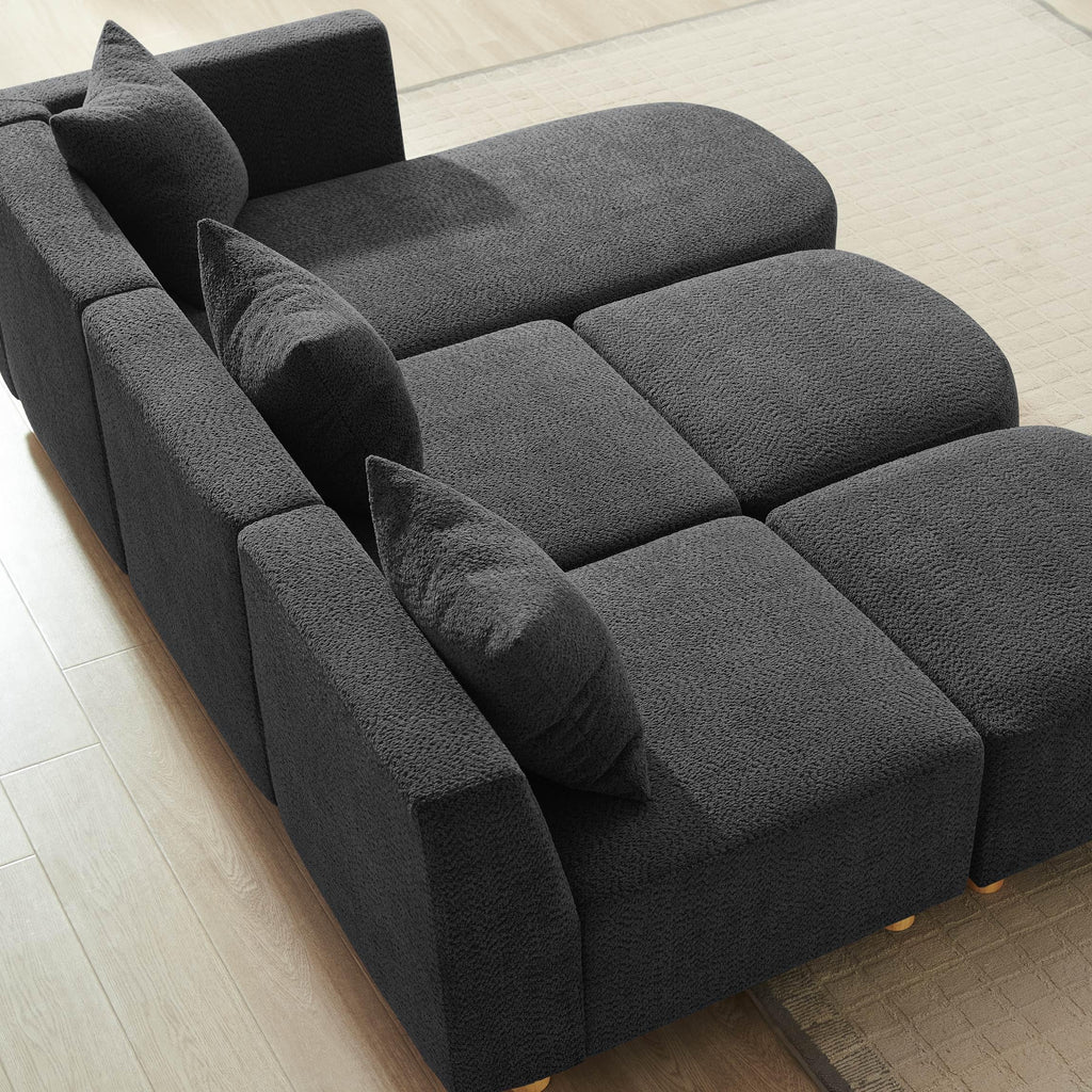 109.84" Modular Sectional Sofa with Pillows, 5-Seater, Dark Gray