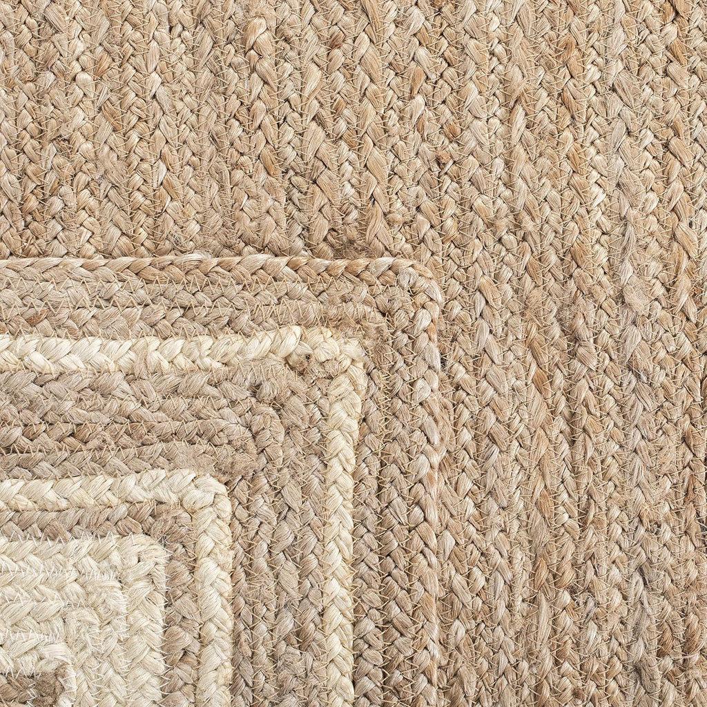 Natural Fiber Collection Area Rug, Ivory & Natural, Handmade Border Farmhouse Jute, Ideal for High Traffic