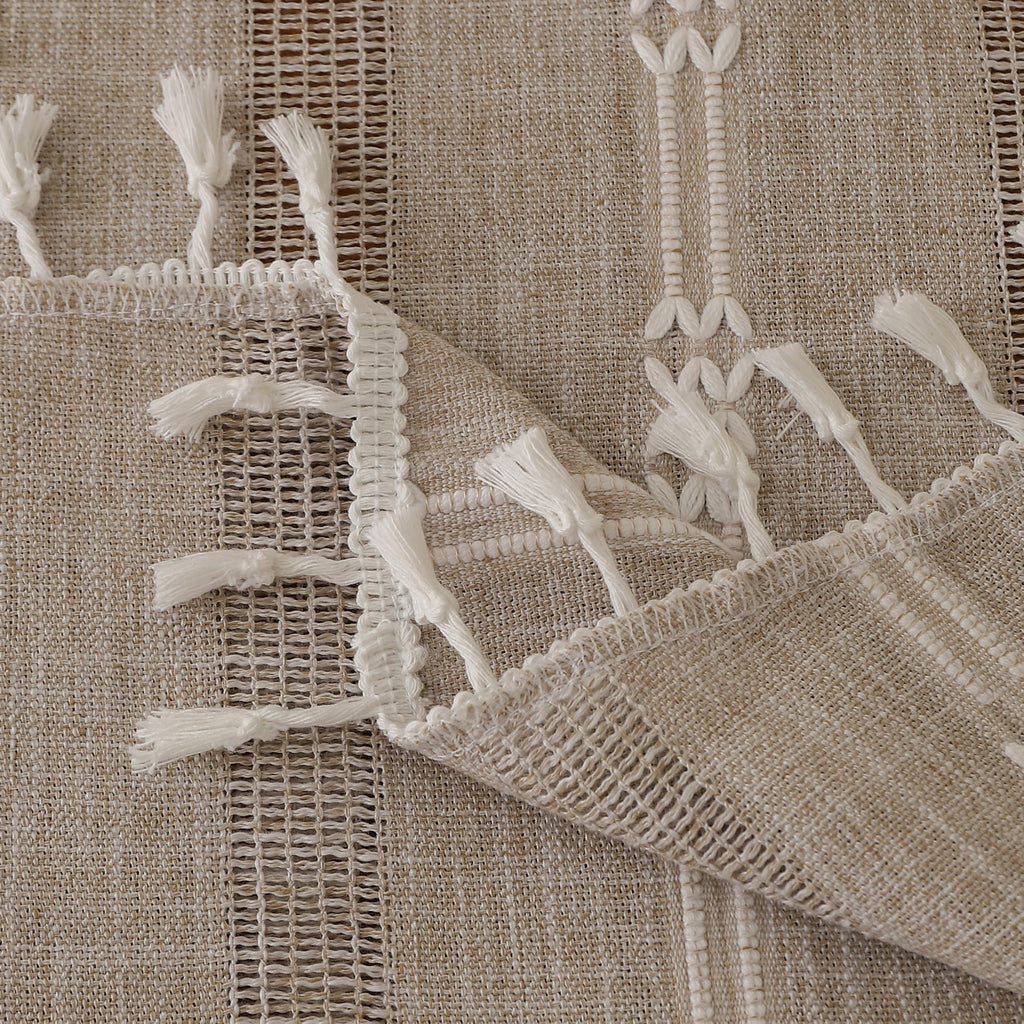 Rustic Stripe Embroidered Oval Tablecloth Heavy Tassel Cotton Linen Table Cloth Wrinkle Free Washable Table Cover