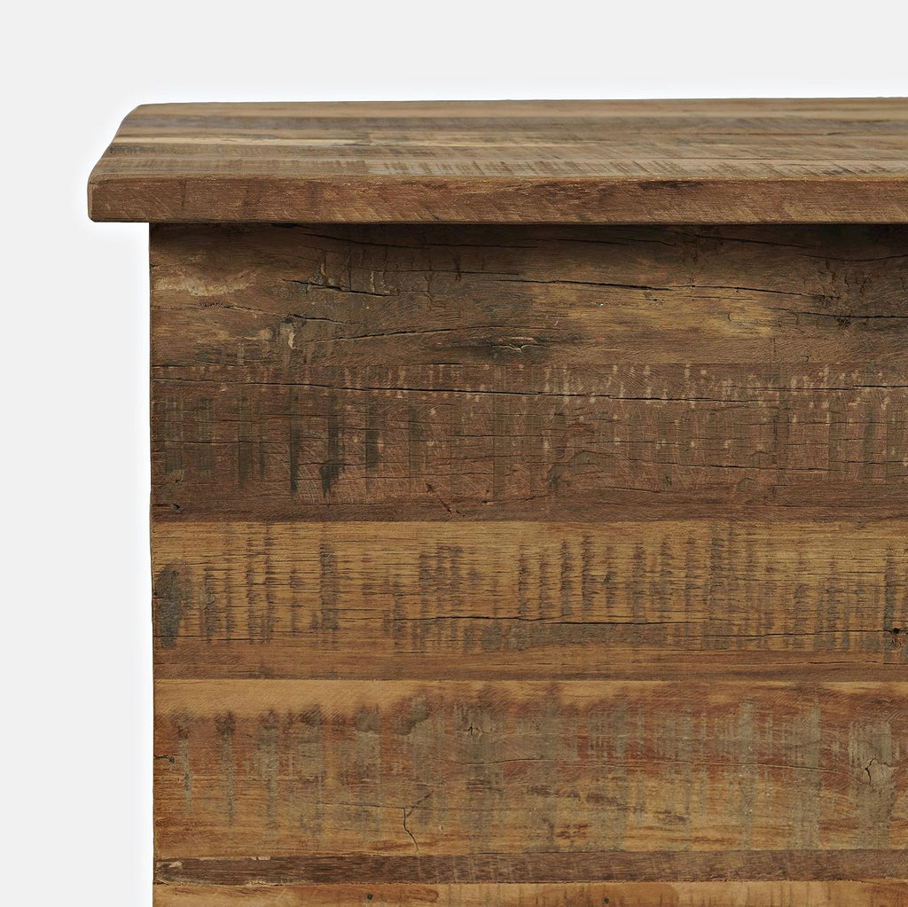 Reclamation Rustic Solid Wood Storage Chest Cabinet, Farmhouse Accent Cabinet Living Room, Unfinished Brown