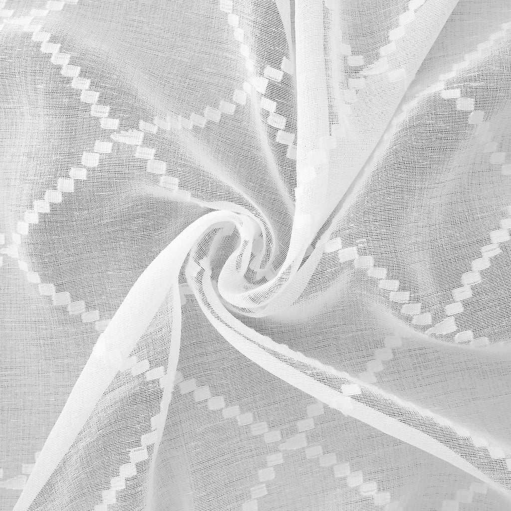 White Sheer Curtains 63 Inch Length, Lattice Diamond Pattern Light Filtering Non See Through Curtains Dining Room