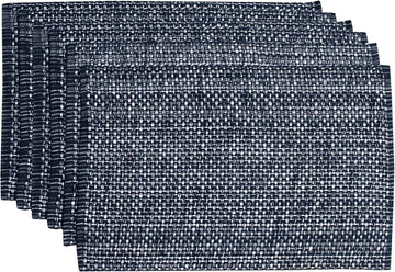 100% Cotton Placemats Rectangle Two Tone Woven Fabric 13" x 19" Soft Durable Table Mat Set, Navy - Set of 6