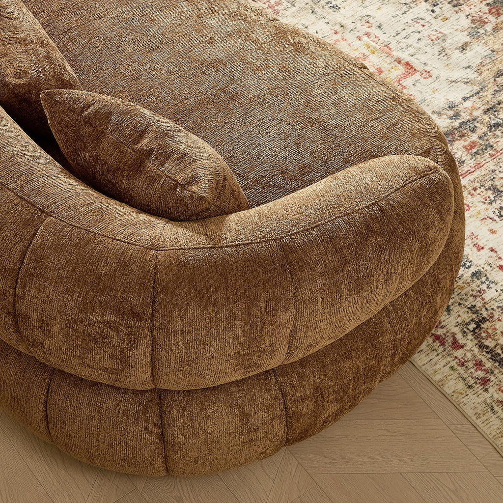 Curved Sectional Sofa, 103", 4-Seat, High-Density Foam, Sculptural, Brown