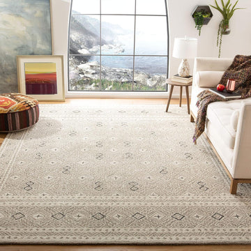 Micro-Loop Area Rug - 10' x 14', Grey & Ivory, Rustic Boho Design, Handmade Wool
