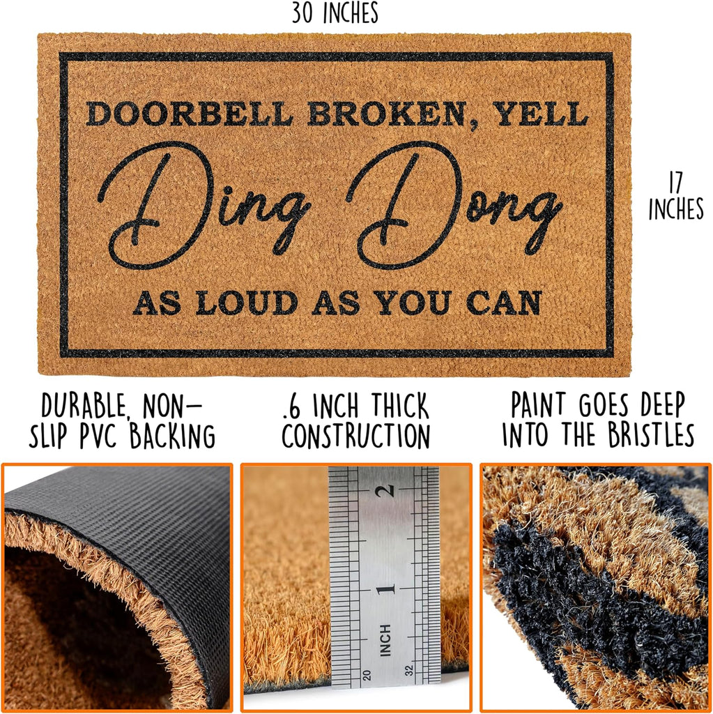Ding Dong Doorbell Door Mat 30x17 Inch, Doorbell Broken Welcome Mat Coir | Funny Home Decor, Conversation Starter