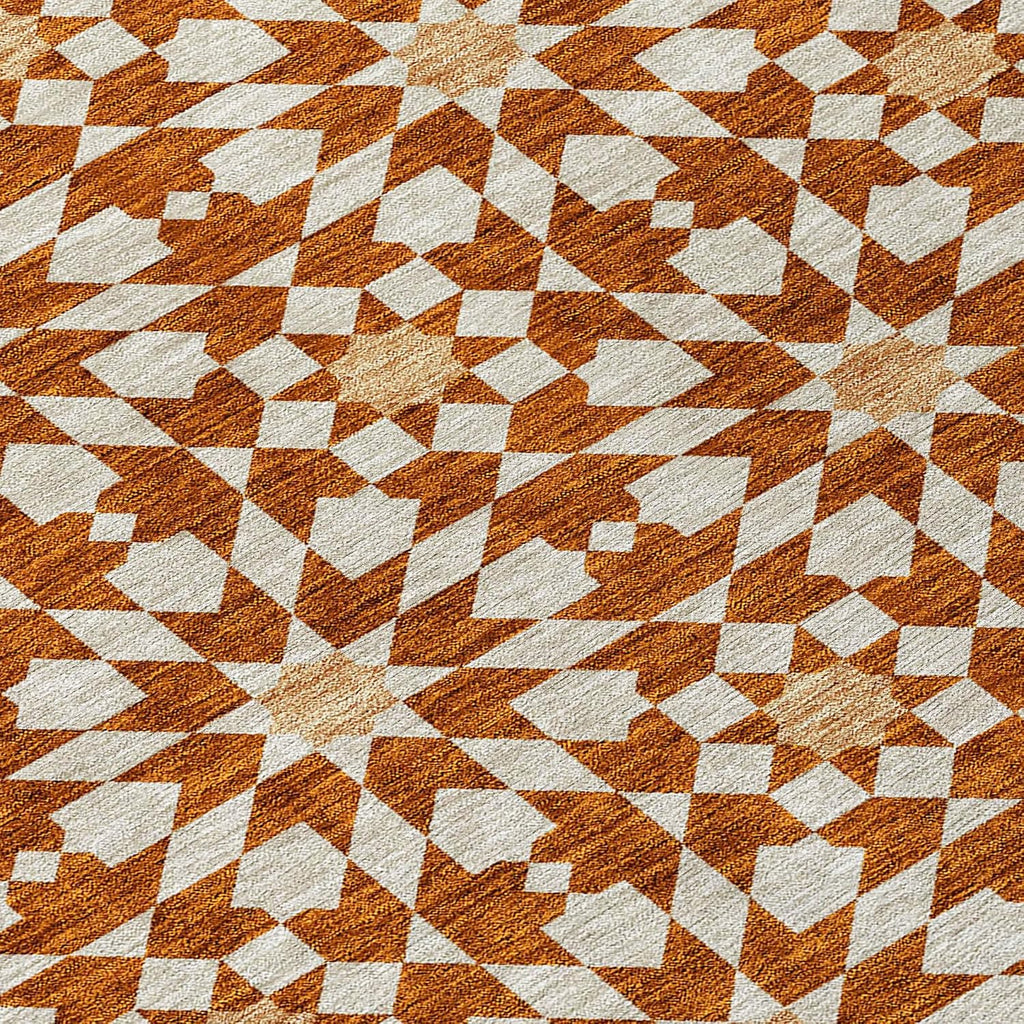 3' X 5' Orange Beige and Copper Floral Medallion Washable Indoor Outdoor Area Rug
