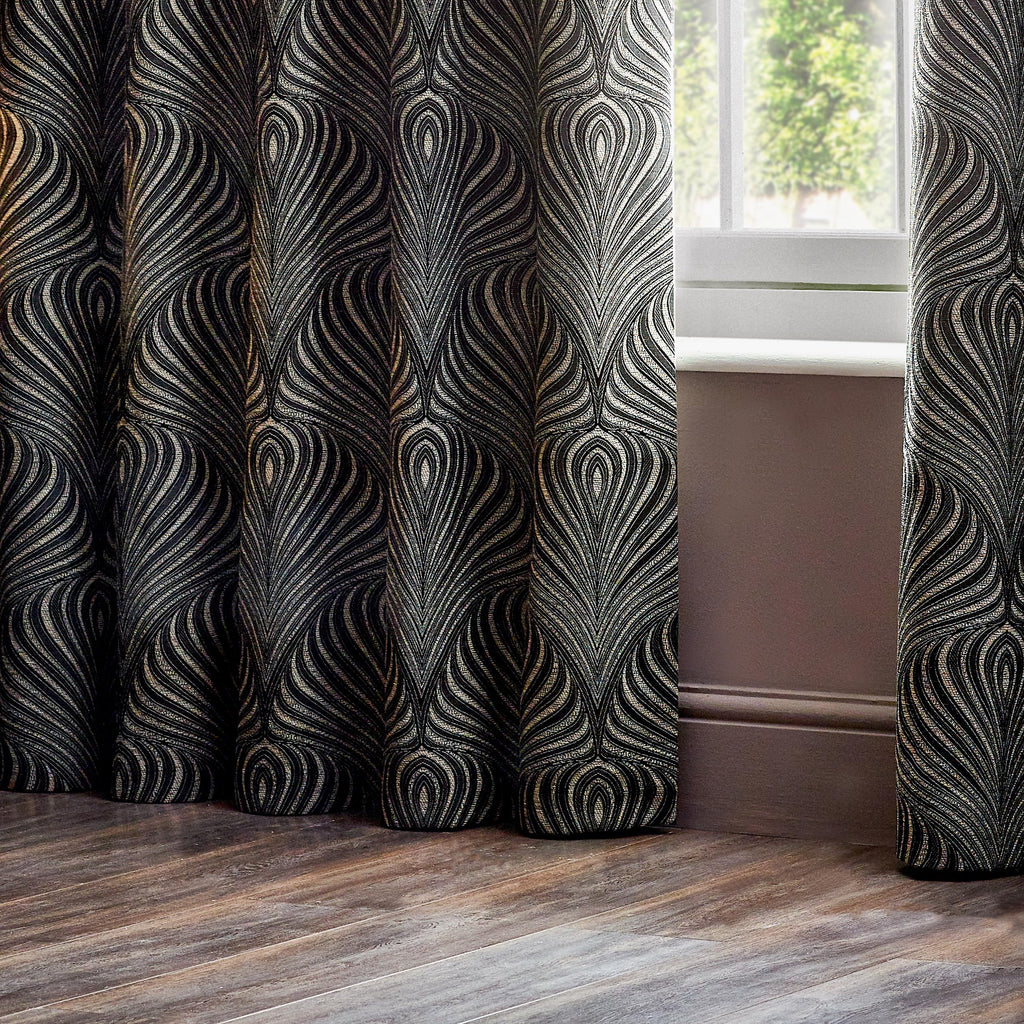 Gatsby Jacquard Eyelet Curtains - 2 Panels - Width x Drop - 229 x 229cm (90 x 90) - Black