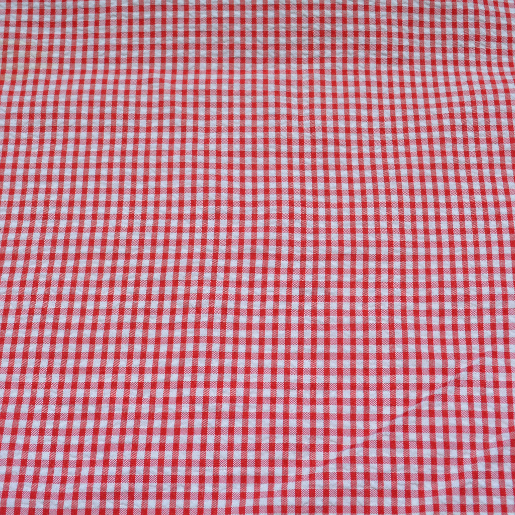 Seersucker Red Gingham Fabric by the Yard | Lightweight Red and White Checked Gingham Cloth | Picnic Tablecloth Shirt