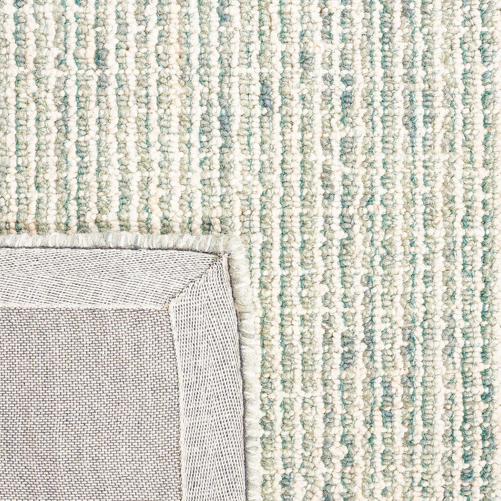 Abstract Area Rug - 9' x 12', Green & Ivory, Handmade Wool