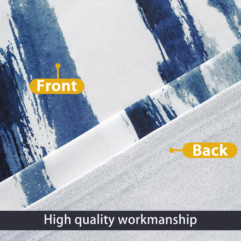 Paint Brush Watercolor Lined Thermal Insulated Blackout Window Curtain Valance Rod Pocket Navy Blue White Ink Stripe