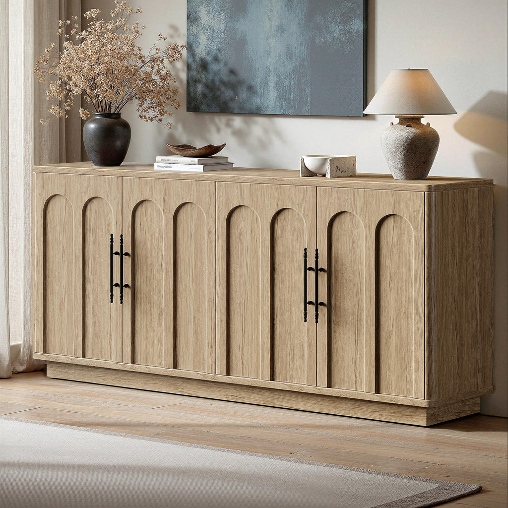 67" Arched Oak Sideboard Buffet Cabinet with Storage