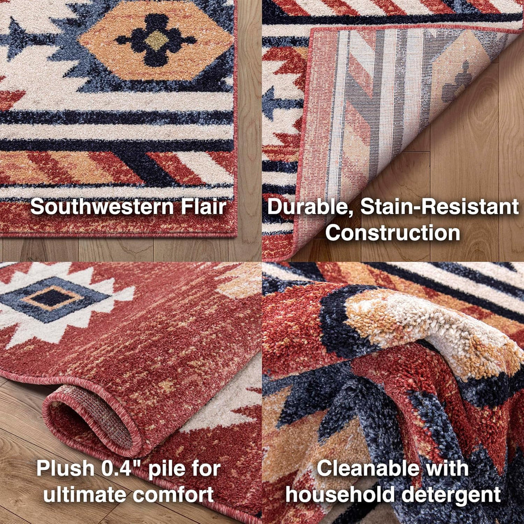 Tulsa Lea Crimson Traditional Southwestern Tribal Area Rug