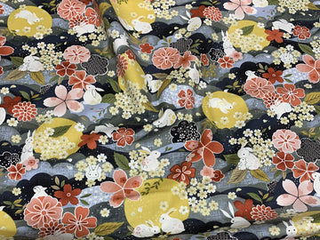 The Moon Rabbit Japanese Floral Night - Paintbrush Studio Cotton
