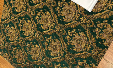Damask Tapestry Chenille Fabric - Upholstery Fabric, 60" Width - Sold by The Yard (Green/Gold)