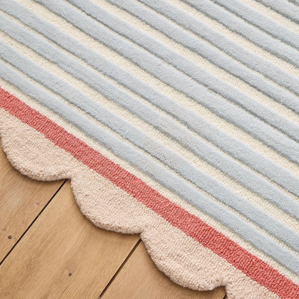 Allen Home Stripe Scallop Area Rug - 5' R - Handmade Wool Area Rugs - Multi - Anti-Skid Rugs - Carpets with Non-Slip
