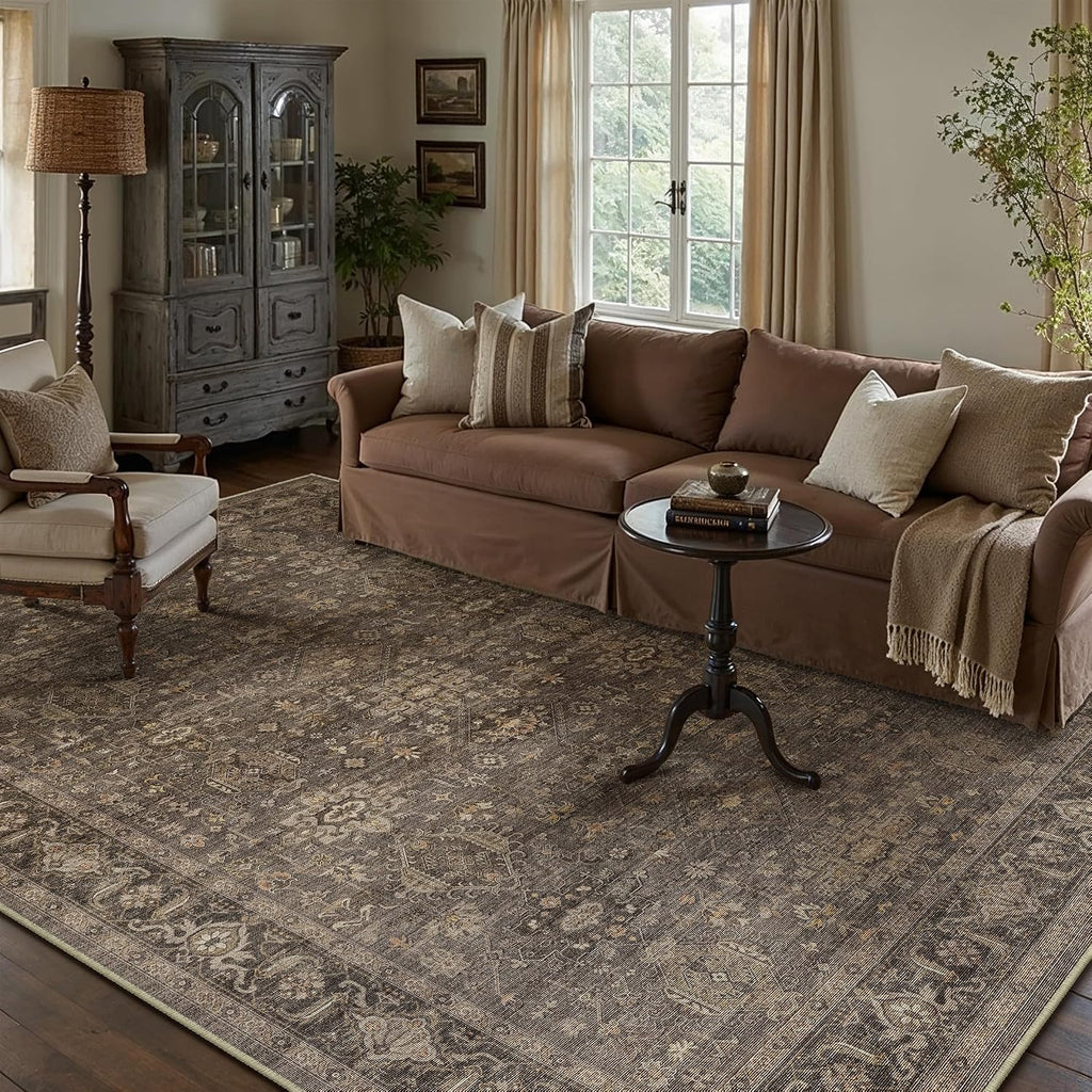 9x12 Dark Brown Vintage Area Rug