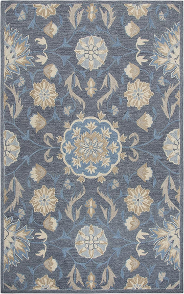 Resonant Wool Area Rug 10' x 13' Dark Gray/Blue Gray/Tan/Coco/Gray Floral