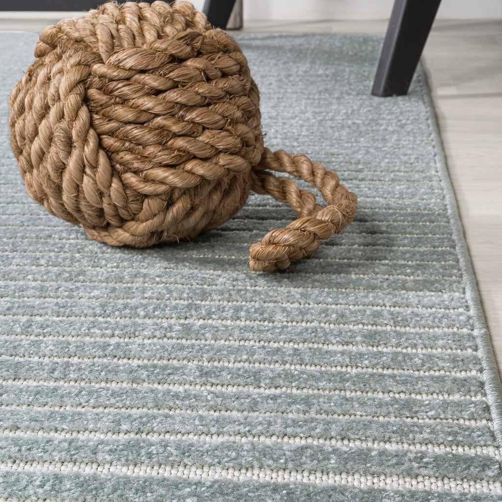 Aarhus High-Low Striped Blue Indoor/Outdoor Area Rug 8x10, Minimalist Geometric, Classic, Farmhouse, Cottage, Vintage