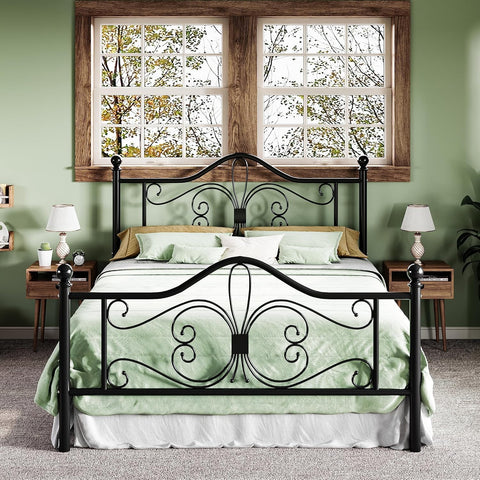 Full Bed Frame with Headboard,Metal Bed Frame with Butterfly Pattern Design Headboard & Footboard,No Box Spring