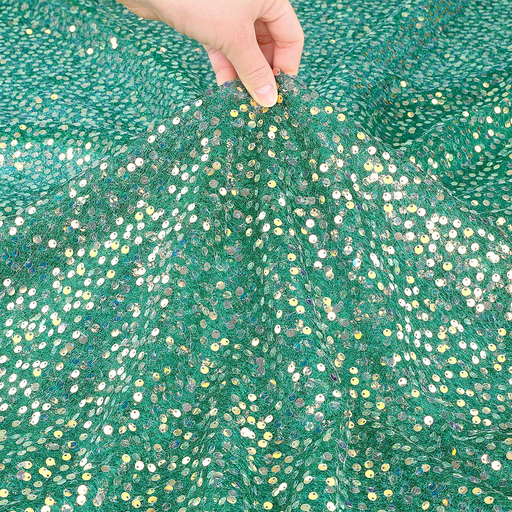 Dark Green Sequin Fabric 1 Yard Mermaid Glitter Mesh Fabric by The Yard