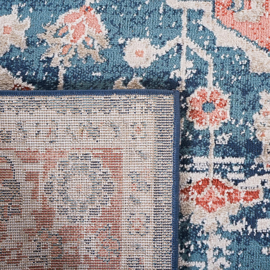 Madison Collection Area Rug, Navy & Rust, Oriental Distressed Medallion Design, Non-Shedding & Easy Care