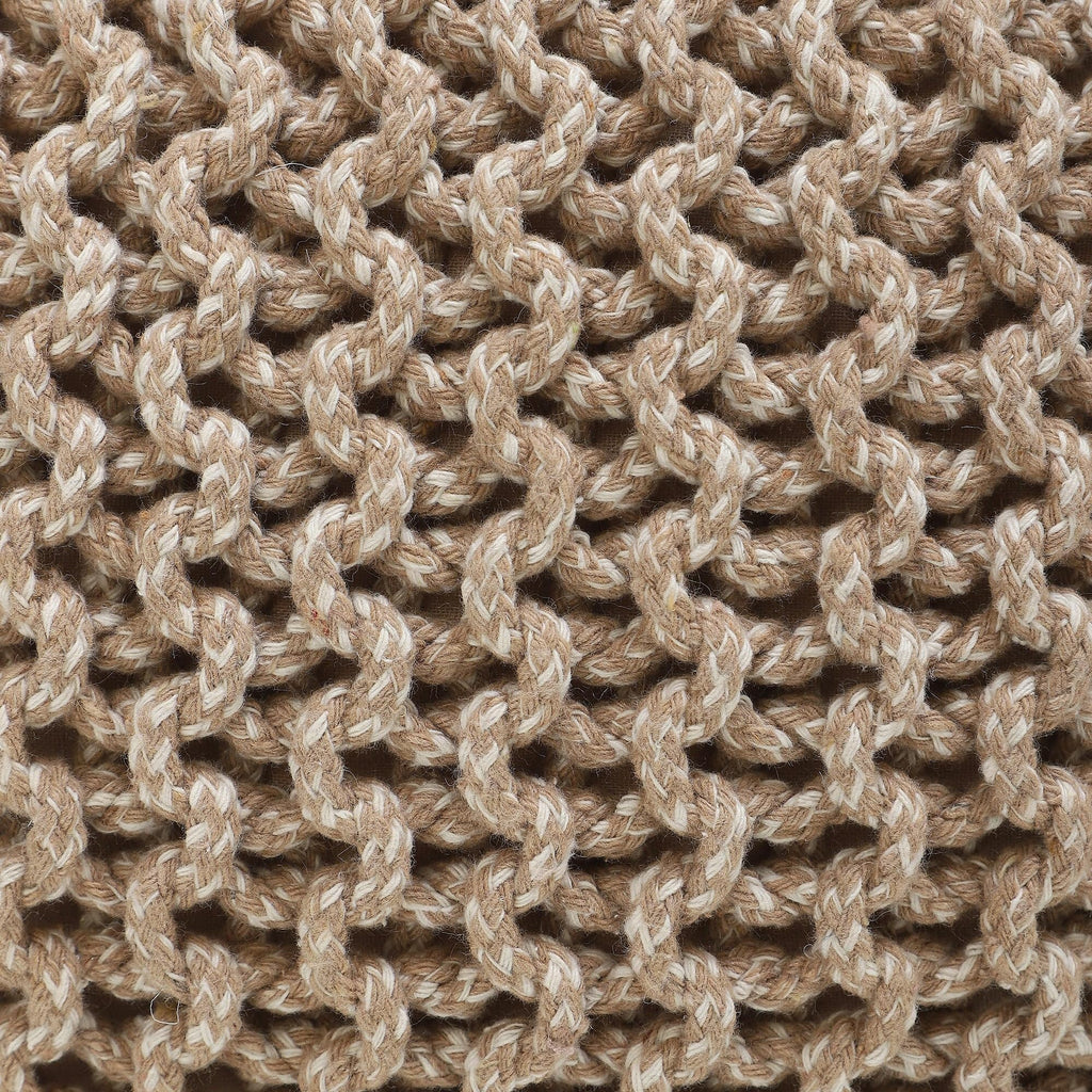 Round Pouf - Hand Knitted Boho Poof - Beige Ivory, Set of 2